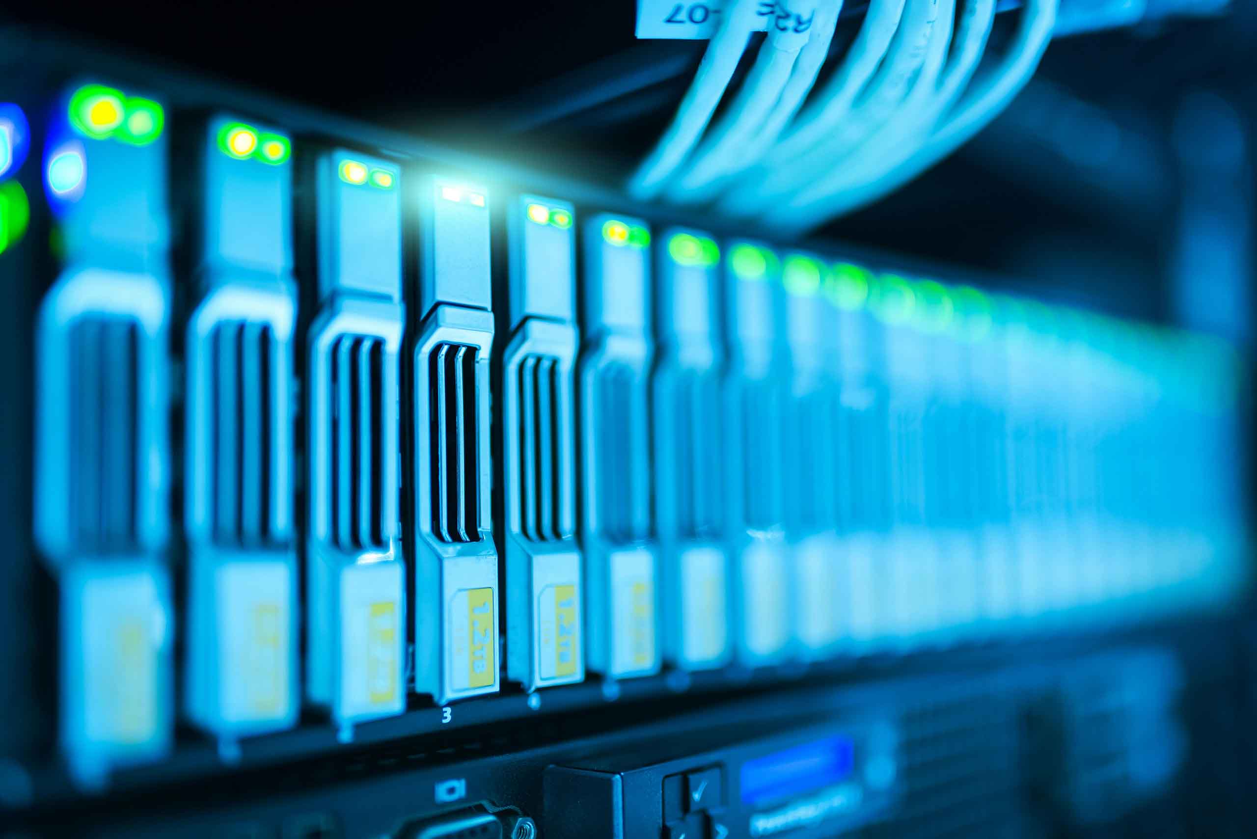 Servers lined up on a rack