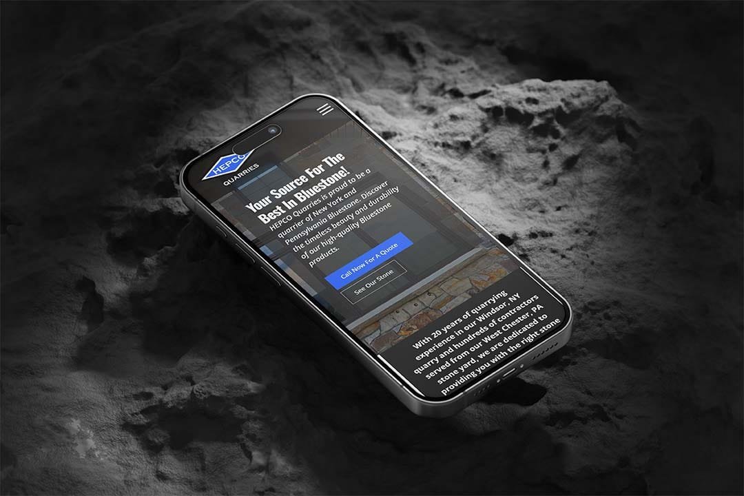 HEPCO Quarries Home Page shown on an Iphone