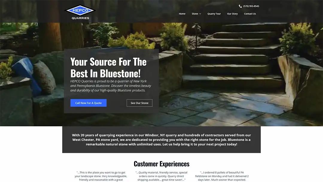 HEPCO Quarries website after the redesign